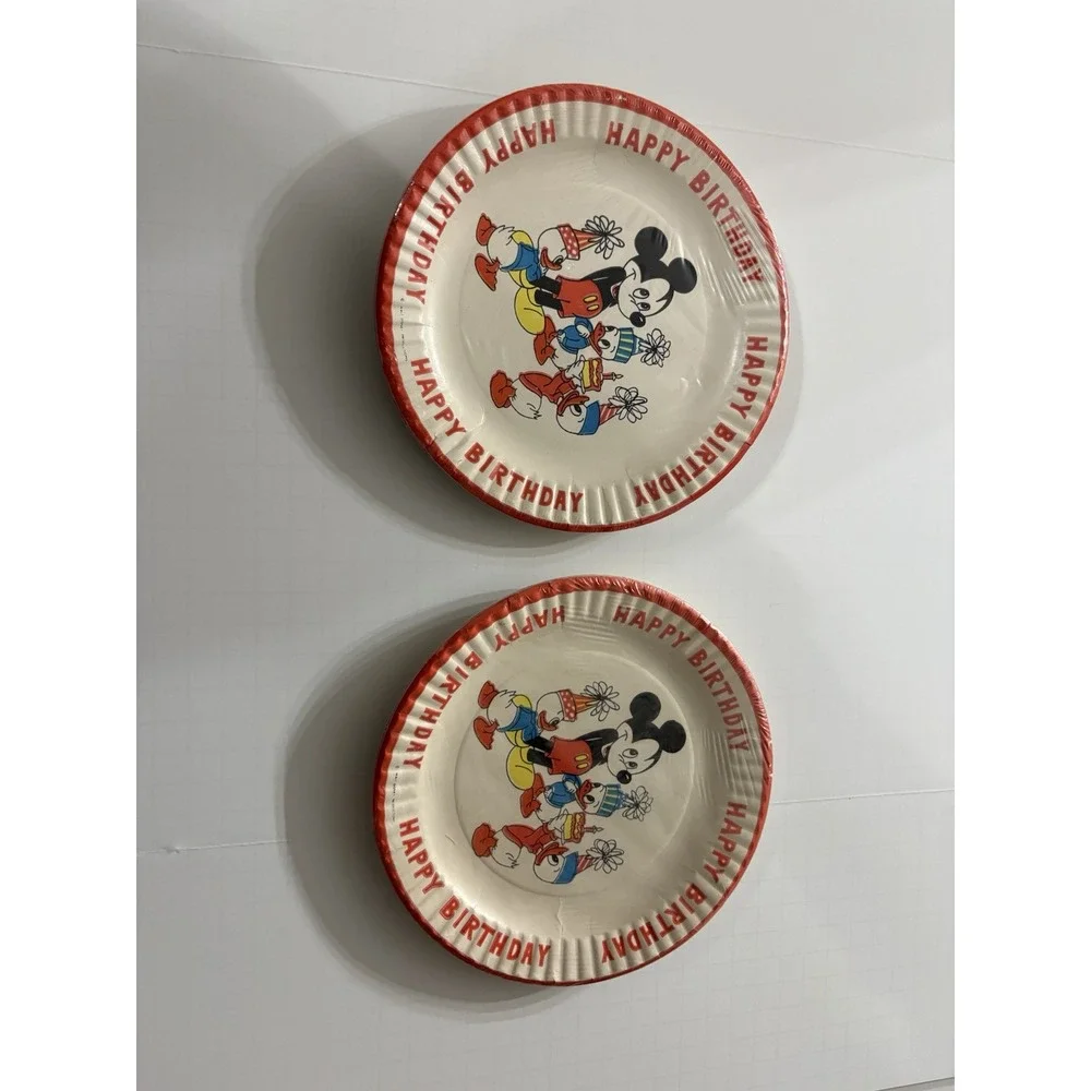 Mickey Huey Dewey Louie‎ Birthday Paper Plates Walt Disney Productions Vintage
